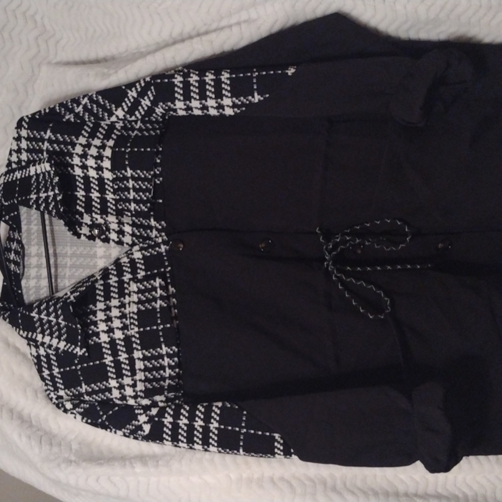 SHEIN Curve Black White Plaid Jacket Plus 3X